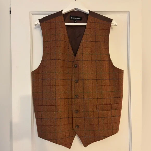 J. Peterman Rust Plaid Vest - Picture 2 of 7